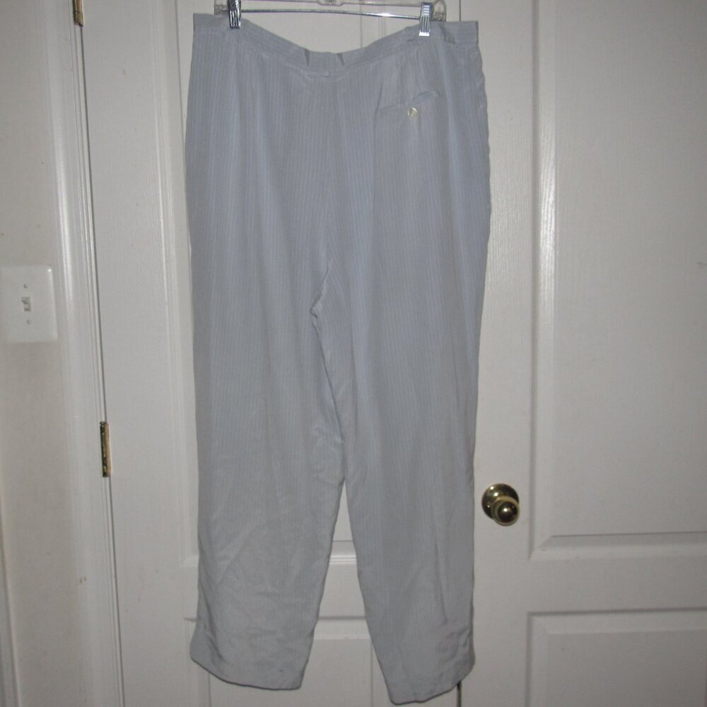 Lauren Ralph Lauren Silk Pinstripe Pleat‑Front Trousers – Light Blue 20W - Picture 4 of 8